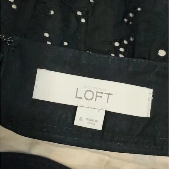 Ann Taylor Loft Skirt Womens Size 6 Solid All Black Tank Eyelet Zip Back Pencil - Picture 3 of 5